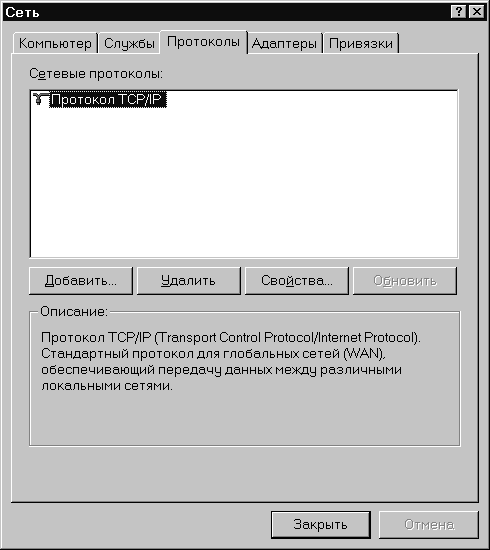 Окно Сетевые протоколы в ОС Windows NT 4.0