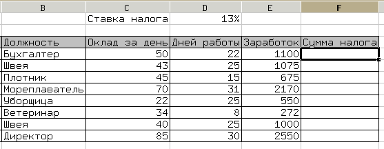 Таблица для вычислений с параметром