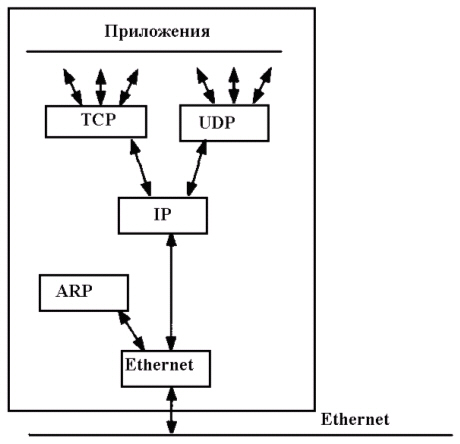 Структура сетевого программного обеспечения стека протоколов TCP/IP