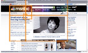 Снимок с экрана msnbc.msn.com с наложенными первыми семью золотыми прямоугольниками. Размеры четвертого и пятого прямоугольников иллюстрируют природу сетки компоновки страницы в целом