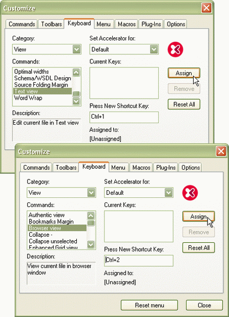 Назначение сочетаний клавиш