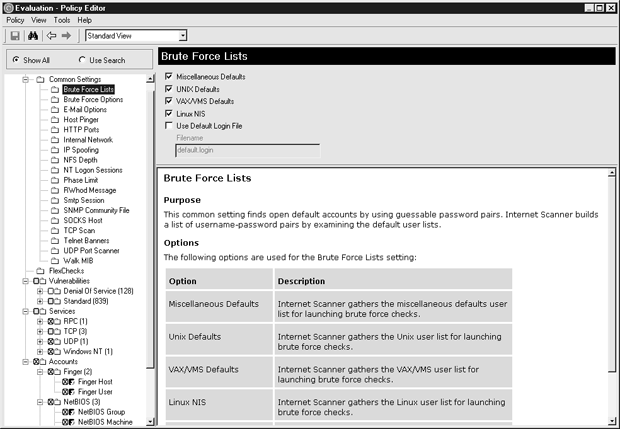 Окно Policy Editor