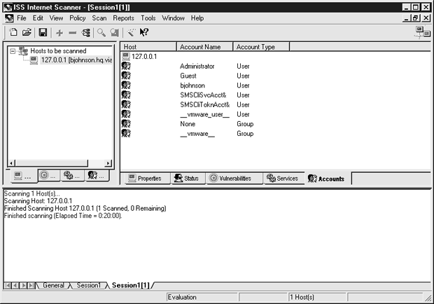 Закладка Accounts