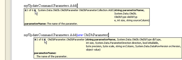 Метод Add набора OleDbParameterCollection и конструктор new OleDbParameter