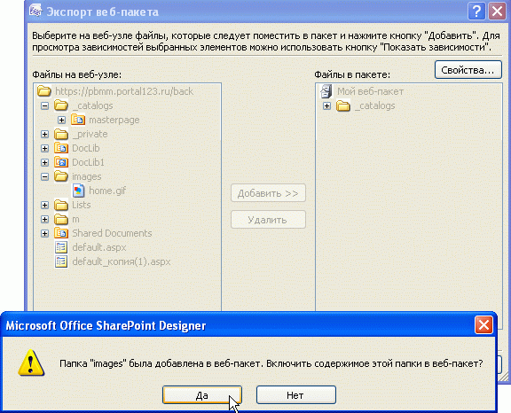 При желании включите в веб-пакет контент сайта