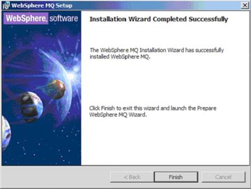 Окончание процесса установки WebSphere MQ