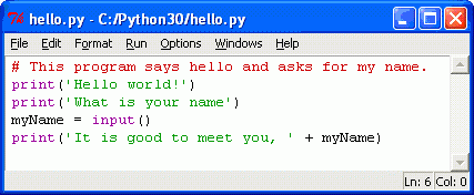 The file editor window will look like this after you type in the code.
