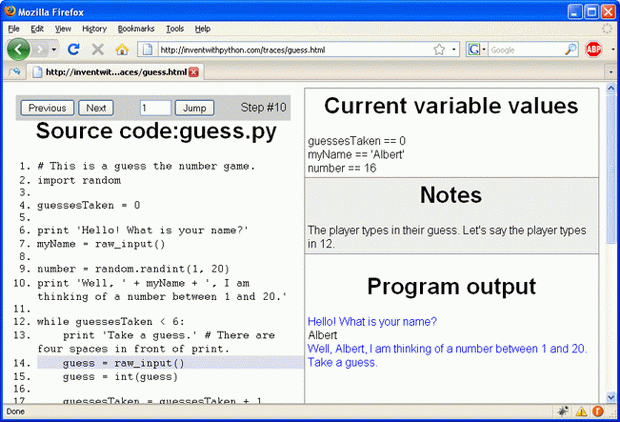 The tracing web page.