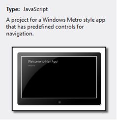 Тип: JavaScript. Проект приложения для Магазина Windows, которое содержит предопределенные элементы управления для навигации