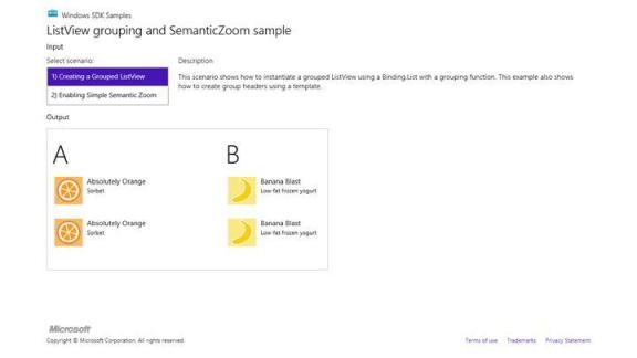 Группировка HTML ListView и пример использования семантического масштабирования