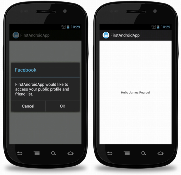 Пример приложения, подготовленного с использованием Facebook SDK for Android