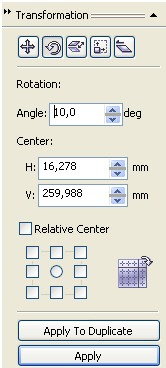 Окно для настройки параметров трансформации объекта
