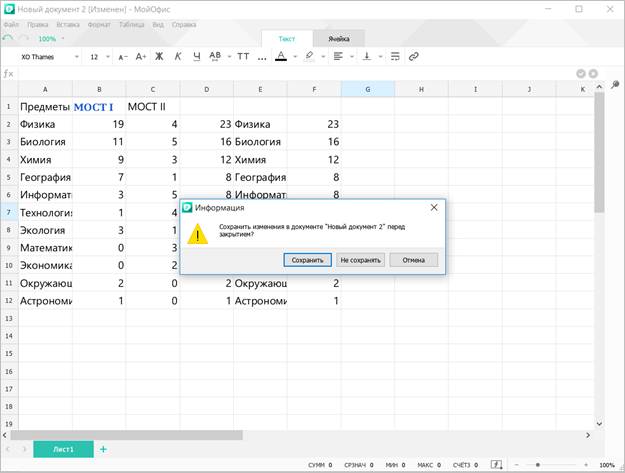 Запрос на сохранение изменений в файле