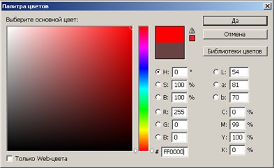 Пример выбора значения цвета в программе Adobe Photoshop