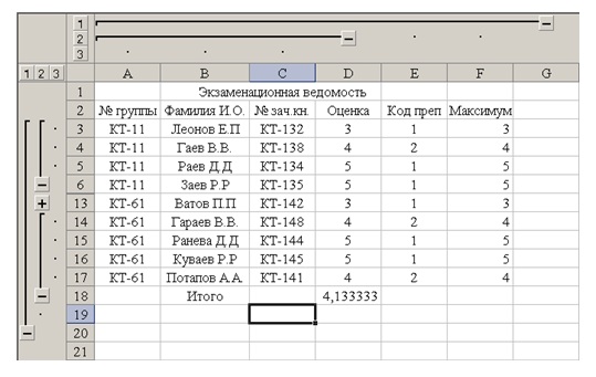 Вид таблицы после автоструктурирования