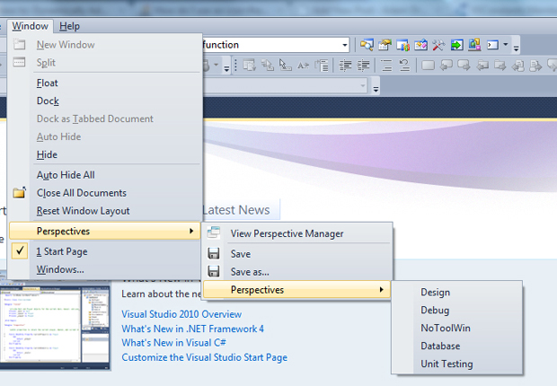 Вызов расширения Perspectives в Visual Studio 2010