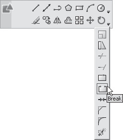 Кнопка Break (Разорвать) на панели 2D Draw (Двухмерное рисование) пульта инструментов