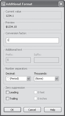 Окно Additional Format (Дополнительный формат)