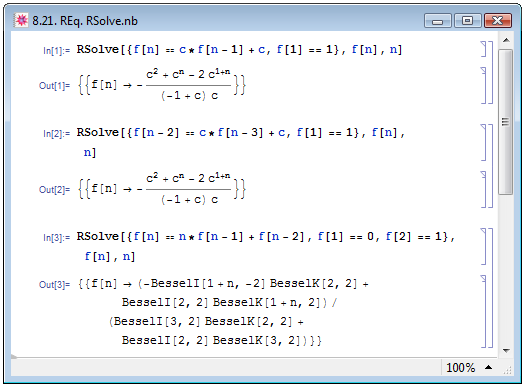 Решение рекуррентных уравнений при помощи функции RSolve