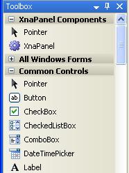  Панель Toolbox с компонентом XnaPanel 
