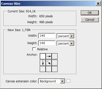 Диалоговое окно Canvas Size
