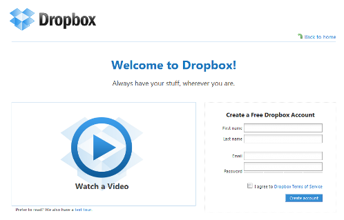 Лендинговая страница Dropbox