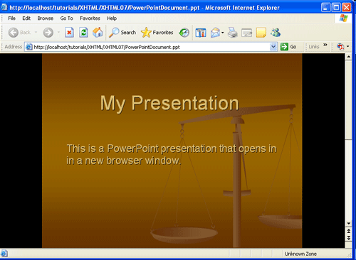 Документ PowerPoint, открытый в окне браузера