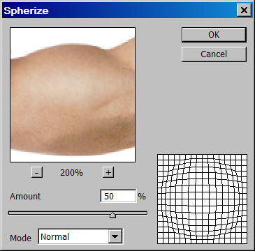 Настройки фильтра Spherize