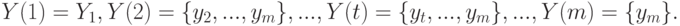 Y(1)=Y_1,Y(2)=\{y_2,...,y_m\},...,Y(t)=\{y_t,...,y_m\},...,Y(m)=\{y_m\}.