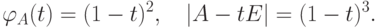 \varphi_A(t)=(1-t)^2,\quad |A-tE|=(1-t)^3.