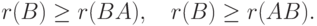 r(B) \geq r(BA),\quad r(B) \geq r(AB).