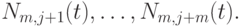 N_{m,j+1}(t), \dots , N_{m,j+m}(t).