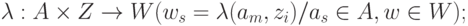 \lambda: A \times Z \to W(w_s = \lambda (a_m, z_i)/ a_s \in A, w \in W);