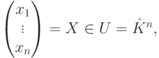 \begin{pmatrix}x_1\\\vdots\\x_n\end{pmatrix}=X\in U=\hat K^n,