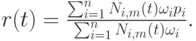 r(t)=\frac{\sum_{i=1}^n N_{i,m}(t) \omega_i p_i}{\sum_{i=1}^n N_{i,m}(t) \omega_i}.