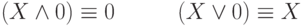 (X \wedge 0) \equiv 0 \hspace{20mm} (X \vee 0) \equiv
X