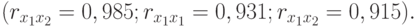 (r_{x_{1}x_{2}} = 0,985; r_{x_{1}x_{1}} = 0,931; r_{x_{1}x_{2}} = 0,915).