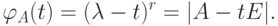 \varphi_A(t)=(\lambda-t)^r=|A-tE|.