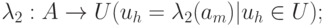\lambda_2 : A \to U ( u_h= \lambda_2( a_m) | u_h \in U );